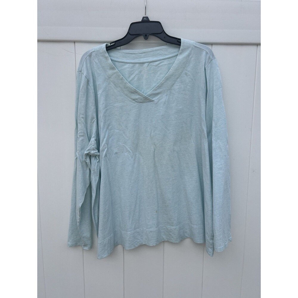 J Jill Pure Jill 3X Sleep Brushed Tee V-neck Long Sleeve Blue